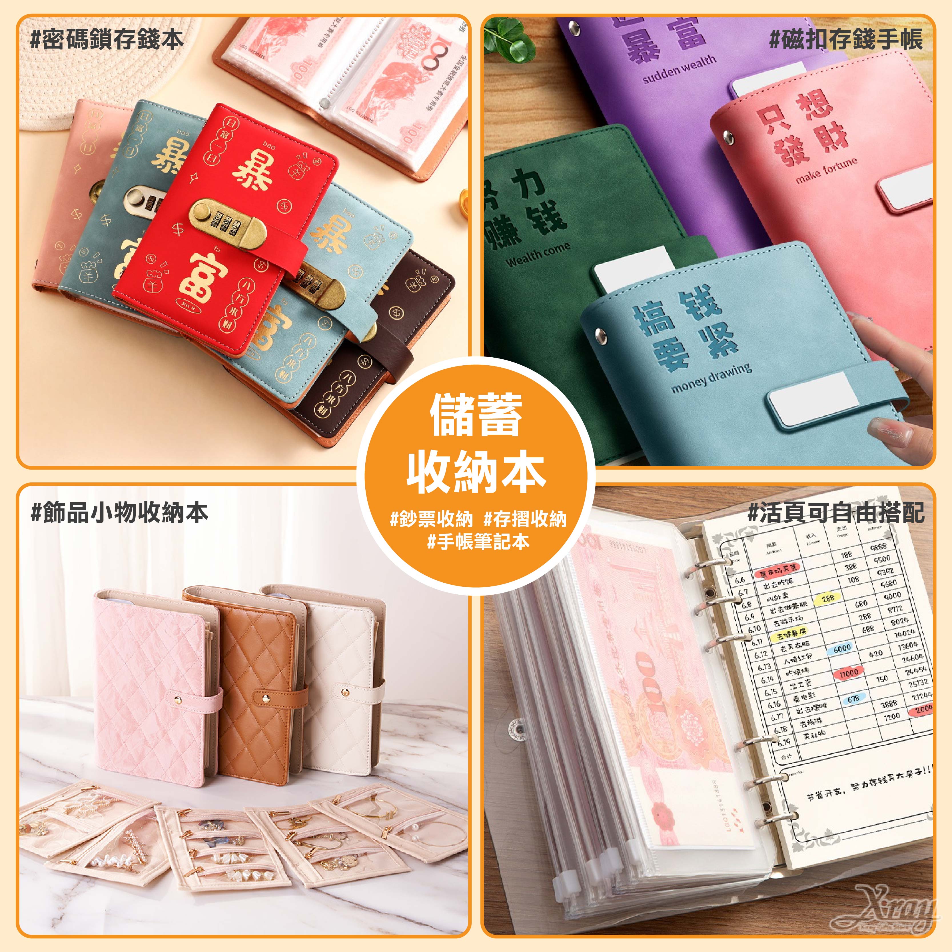 儲蓄收納本-綜，發財本 密碼鎖存錢本 手帳 儲蓄本 活頁記帳本 飾品收納本 存摺收納 卡片收納，X射線【C880001】