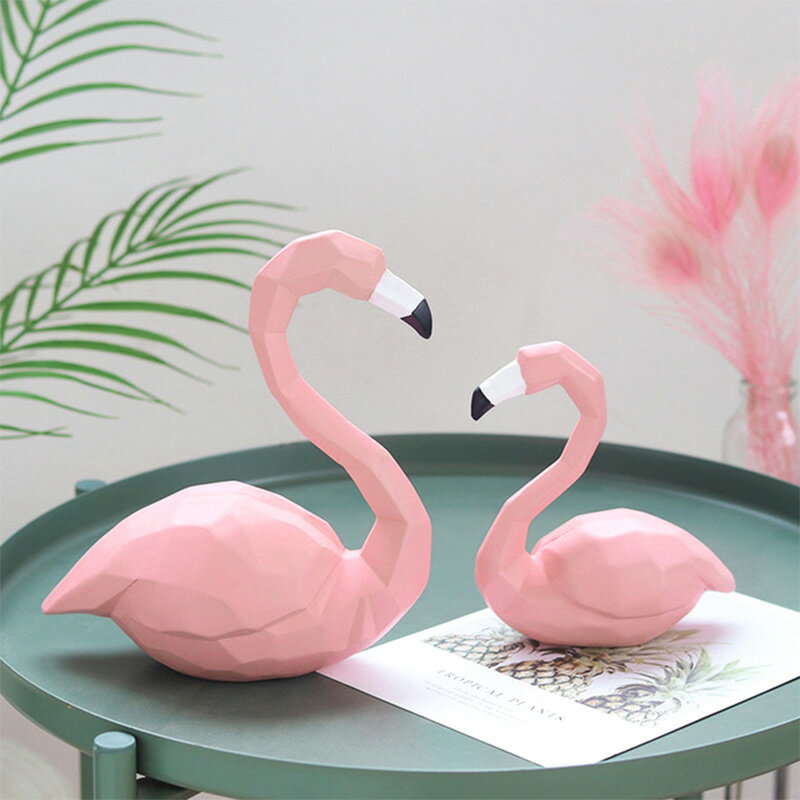 ins幾何抽象火烈鳥擺件 蛋糕烘焙店裝飾品粉色可愛禮物房間小擺設
