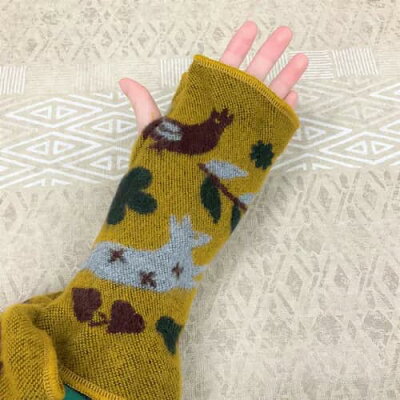 現貨 法國製 ~露指手套 保暖手套 觸控手套 古著 北歐風 花朵