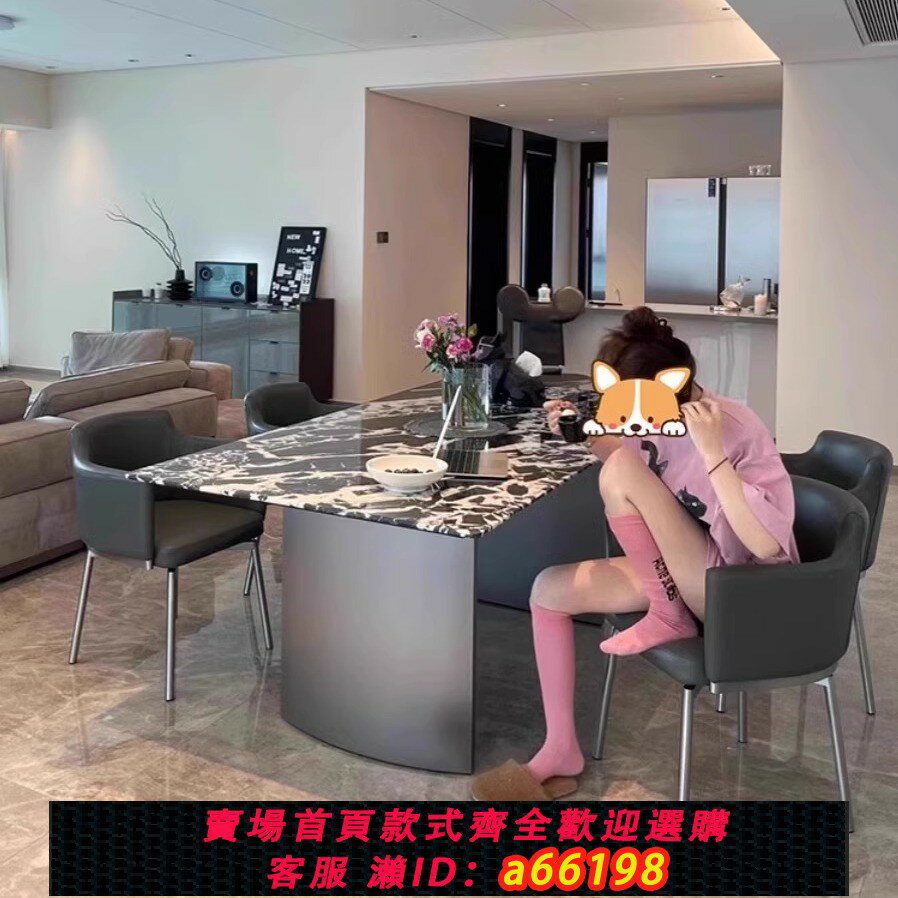 【臺灣公司 可開發票】寶格麗黑天然大理石餐桌高檔別墅豪宅餐廳家用長方形奢石餐桌