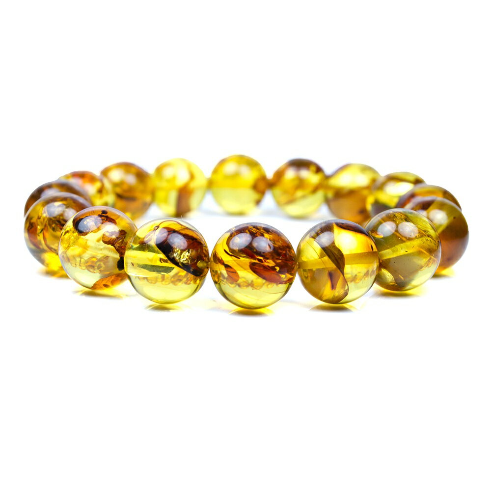 花珀 金透花珀 13mm 花珀圓珠 金花珀手鍊｜日本彈力繩 正佳珠寶