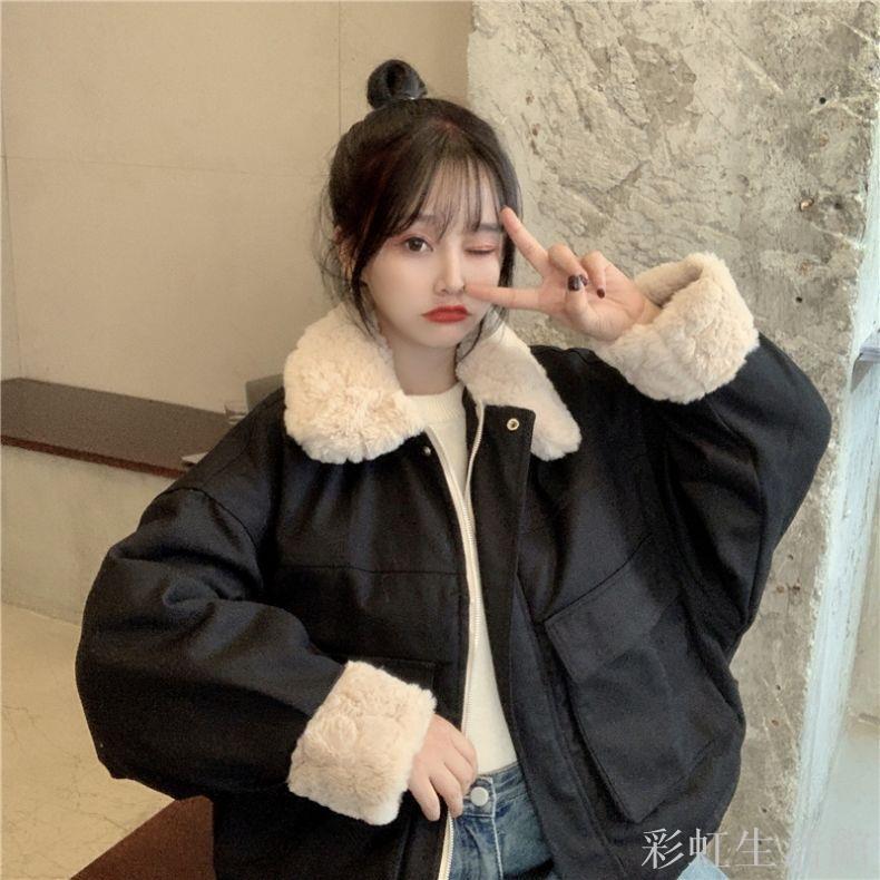 冬季2024年輕新短款加絨加厚毛領小個子棉衣襖外套派克棉服女皮草時尚外套 防風外套 女生外套 秋冬外套