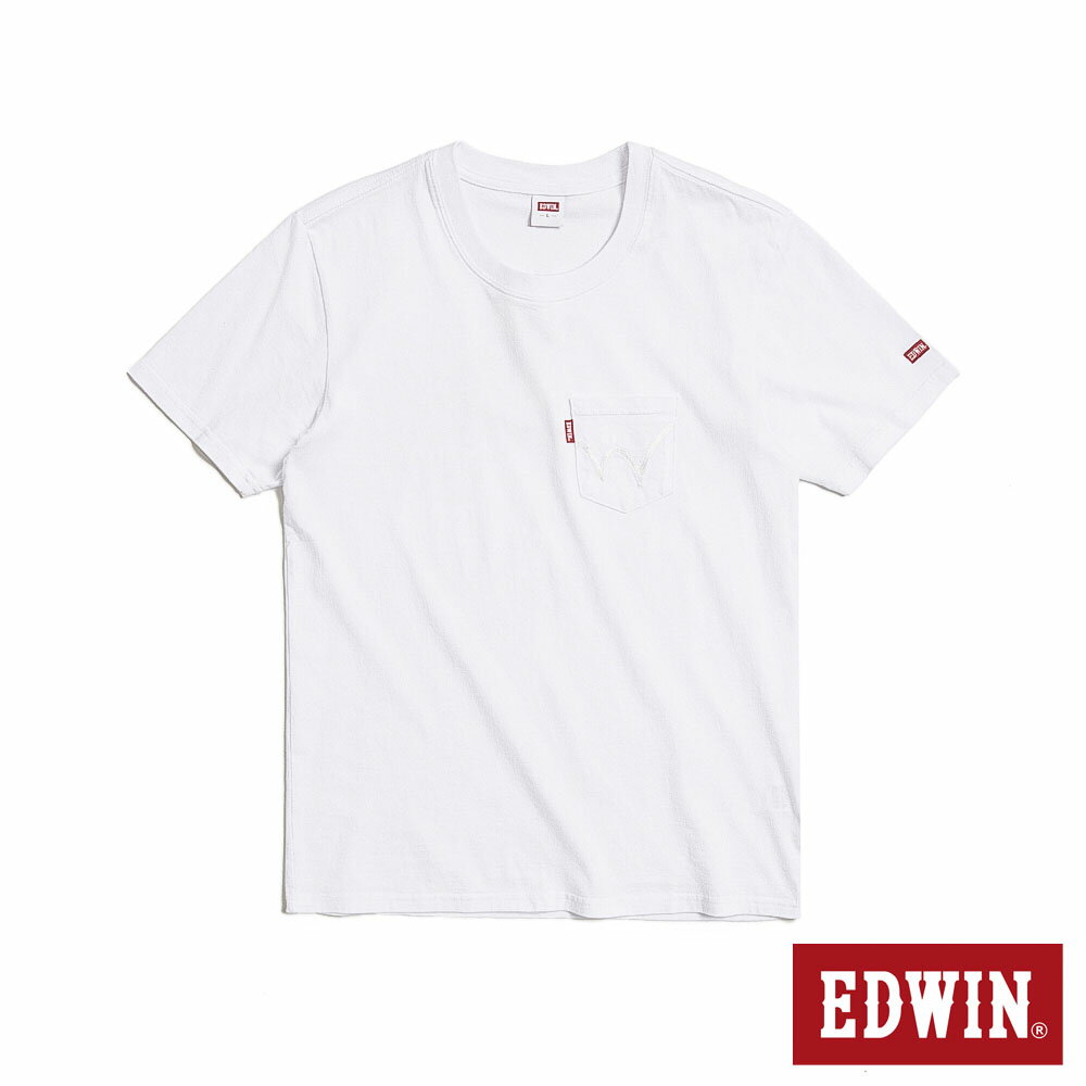 EDWIN 男款 加大碼 口袋W繡花短袖T恤 (白色)
