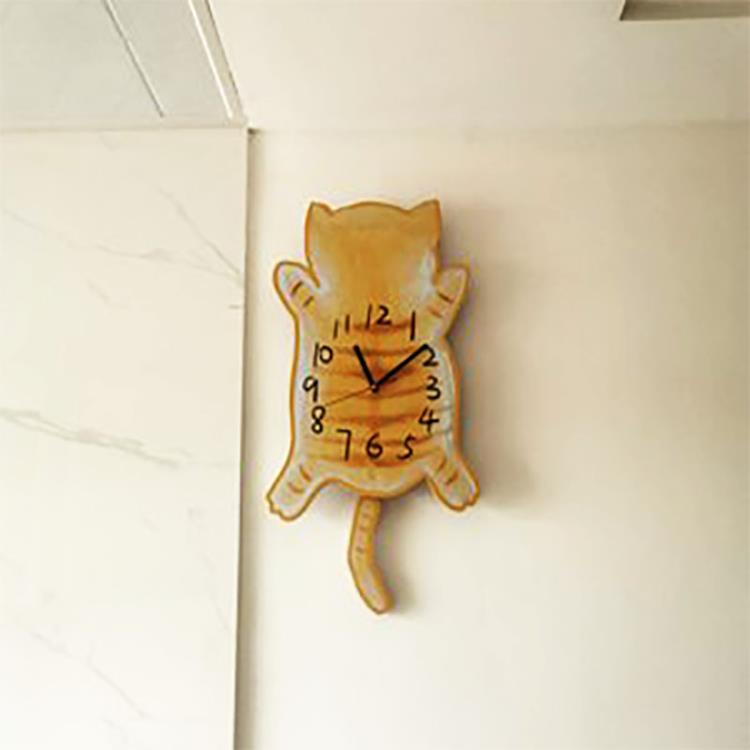 搖尾貓咪卡通兒童超靜音掛鐘家用客廳臥室可愛時尚創意胖橘時鐘表