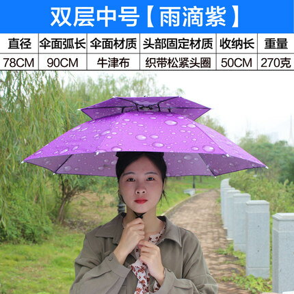頭戴式雨傘 遮雨防曬傘帽斗笠式雨傘垂釣頭戴釣魚傘加厚折疊戶外雙層遮陽雨帽『CM37594』
