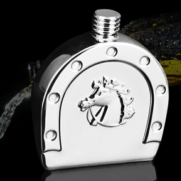 創意個性精鋼6盎司牧馬人酒壺不銹鋼酒壺隨身便攜酒壺酒瓶戶外 1