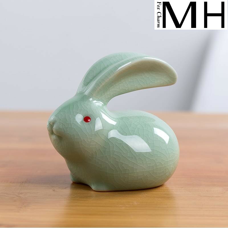 可愛陶瓷兔子擺件招財風水玉兔創意家居臥室裝飾工藝品生肖兔擺設