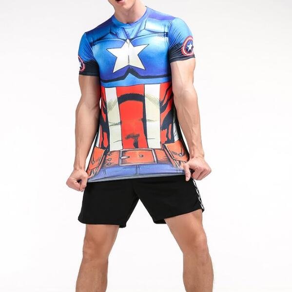 FINDSENSE MD 日系 時尚 男 藍紅星星標誌 高彈力 緊身運動短T 訓練服 跑步 健身T恤 3D圖案 短袖T恤