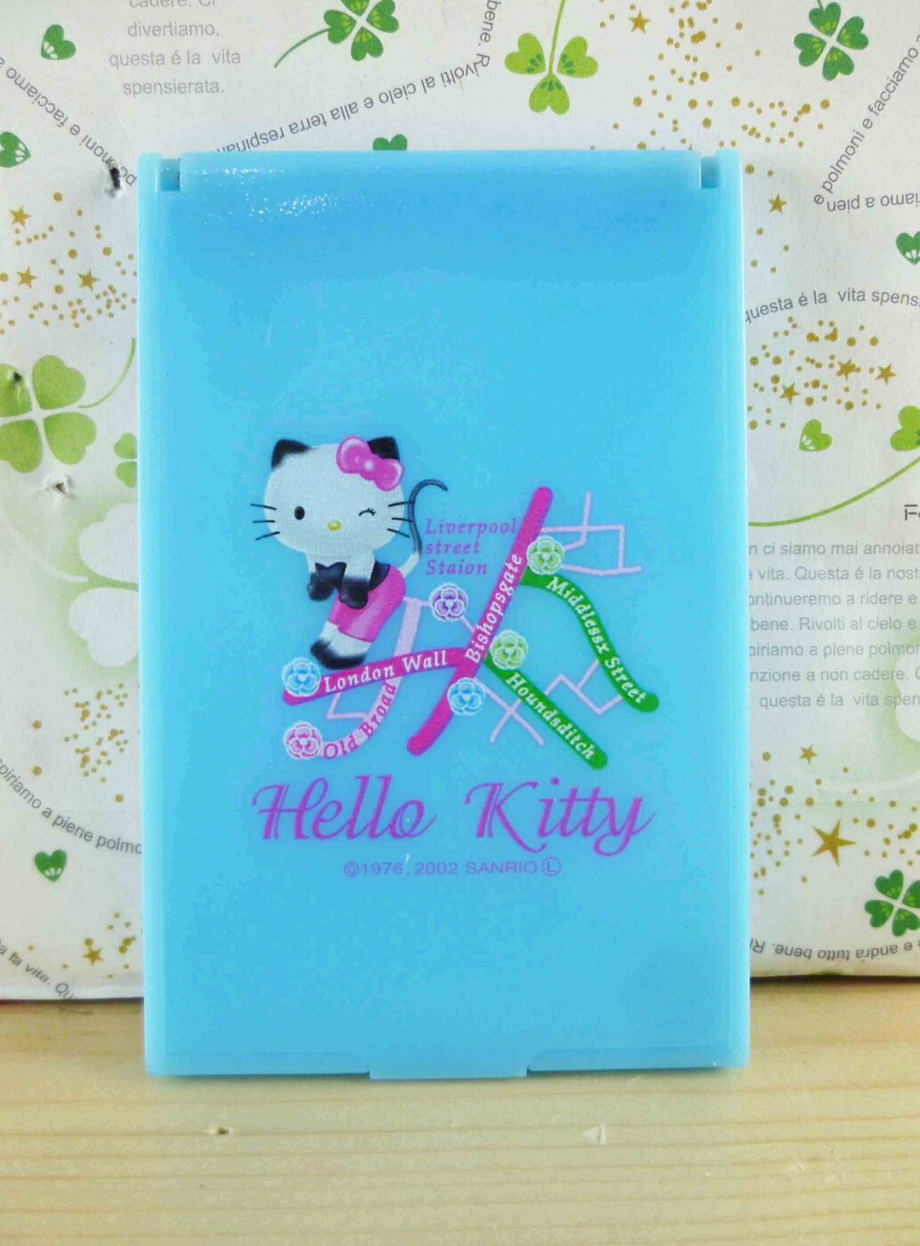 【震撼精品百貨】Hello Kitty 凱蒂貓-摺疊鏡-藍貓咪 震撼日式精品百貨