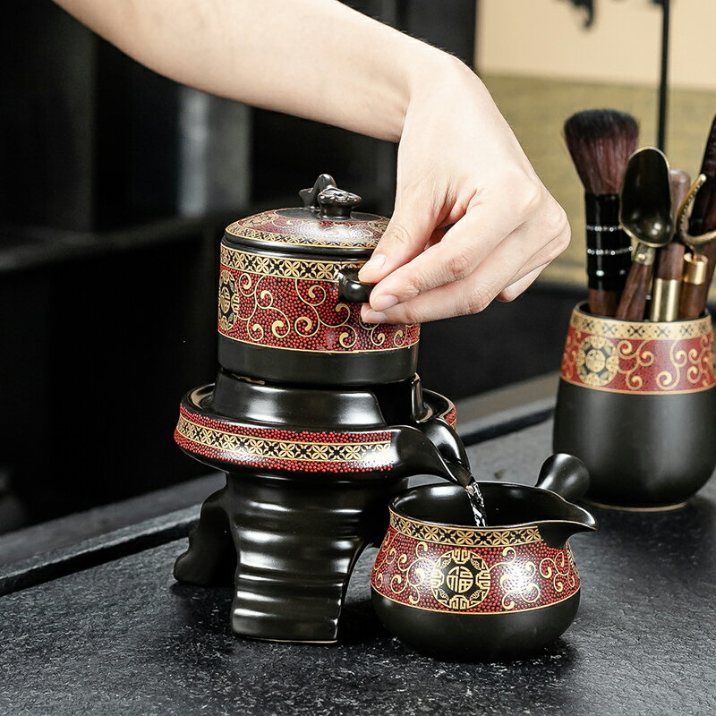 自動石磨茶具套裝家用簡約現代創意防燙功夫茶杯茶壺紫砂懶人泡茶
