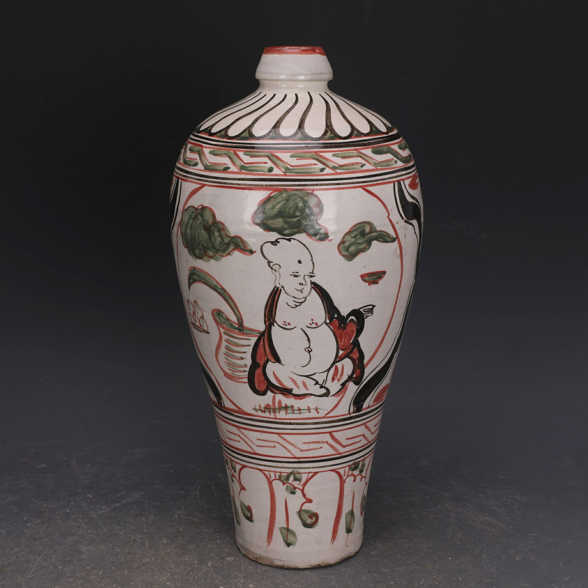 宋磁州窯彩繪人物紋梅瓶出土老貨仿古瓷器古玩古董收藏家居擺件