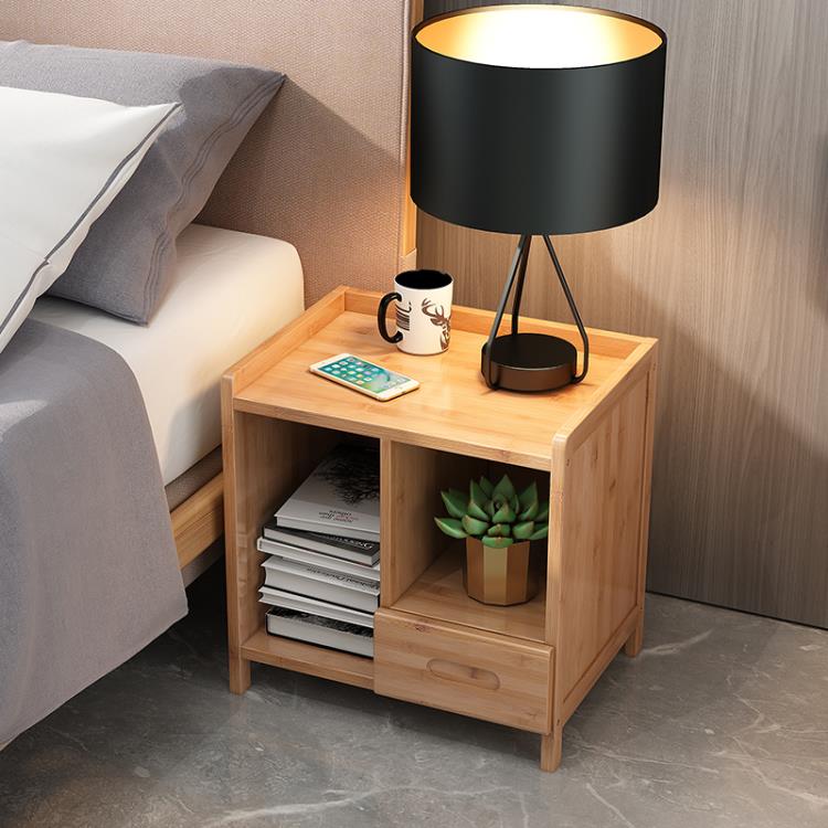 床頭櫃現代簡約小型尺寸臥室收納儲物實木簡易款床邊窄櫃子置物架「店長推薦」
