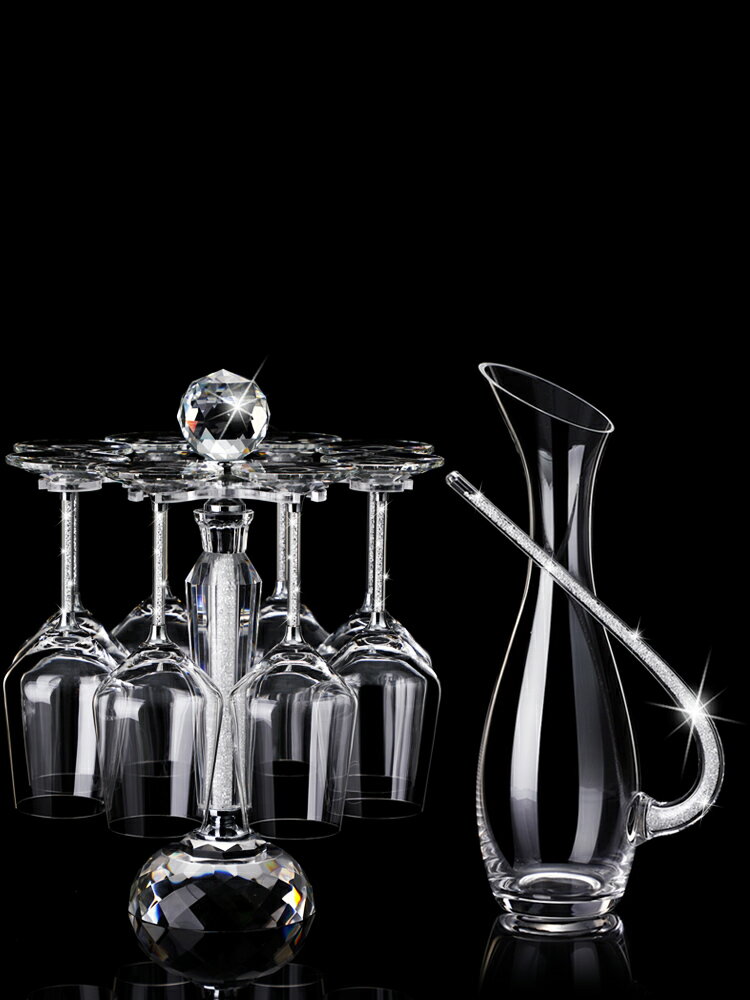 創意鉆石水晶紅酒杯醒酒器家用高腳杯歐式葡萄酒杯架套裝結婚禮物