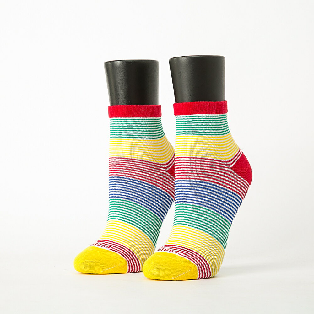 FOOTER 五色彩虹橫條襪 除臭襪 彩色 運動襪 襪子 短襪 薄襪(女-FQ08)
