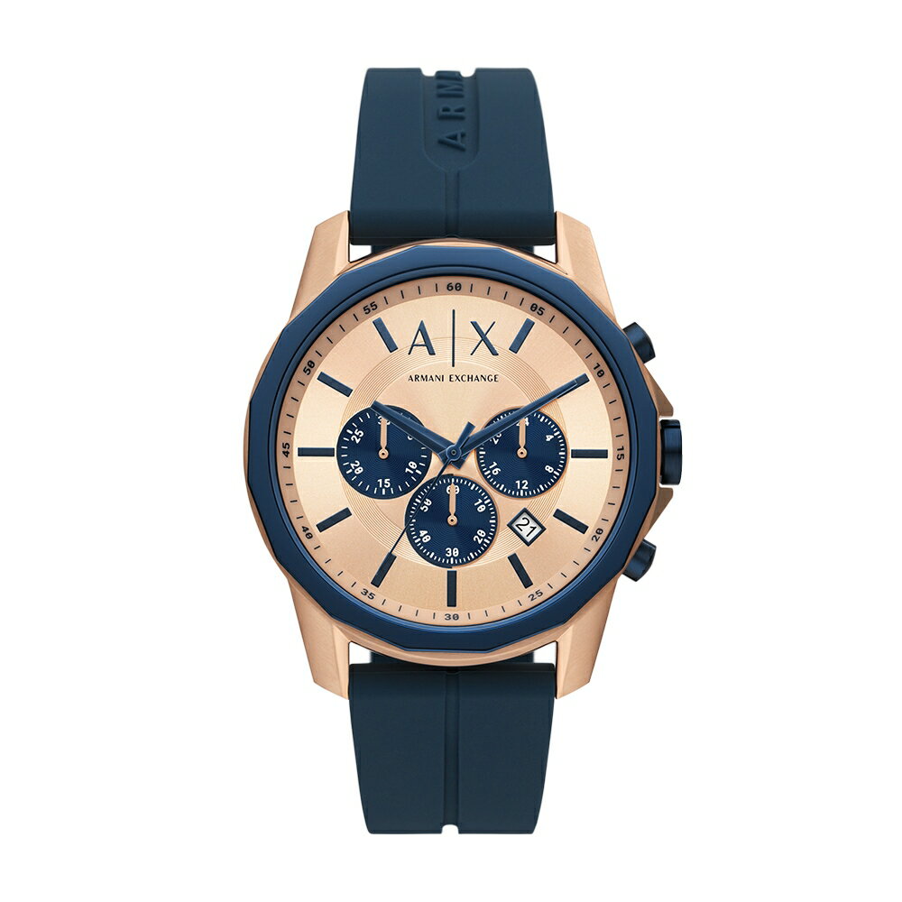 送禮首選★Armani Exchange Hampton 漢普頓三眼計時手錶 藍色矽膠錶帶 44MM AX1730   附提袋【全館滿額折價★APP下單跨店最高22%點數回饋】