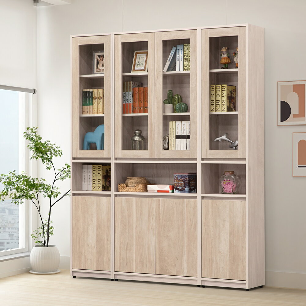 【直人木業】卓越當代日系風164公分中空玻璃書櫃｜APP結帳再賺4%點數 1