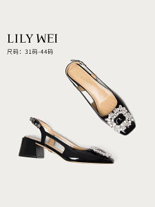 Lily Wei【朝日】2024夏季新款時裝包頭水鉆涼鞋粗跟女高跟鞋大碼
