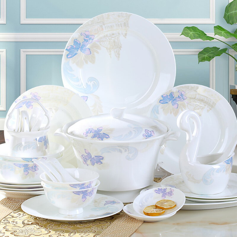 骨瓷碗碟套裝家用60件瓷器餐具景德鎮陶瓷吃飯碗盤子組合歐式套碗