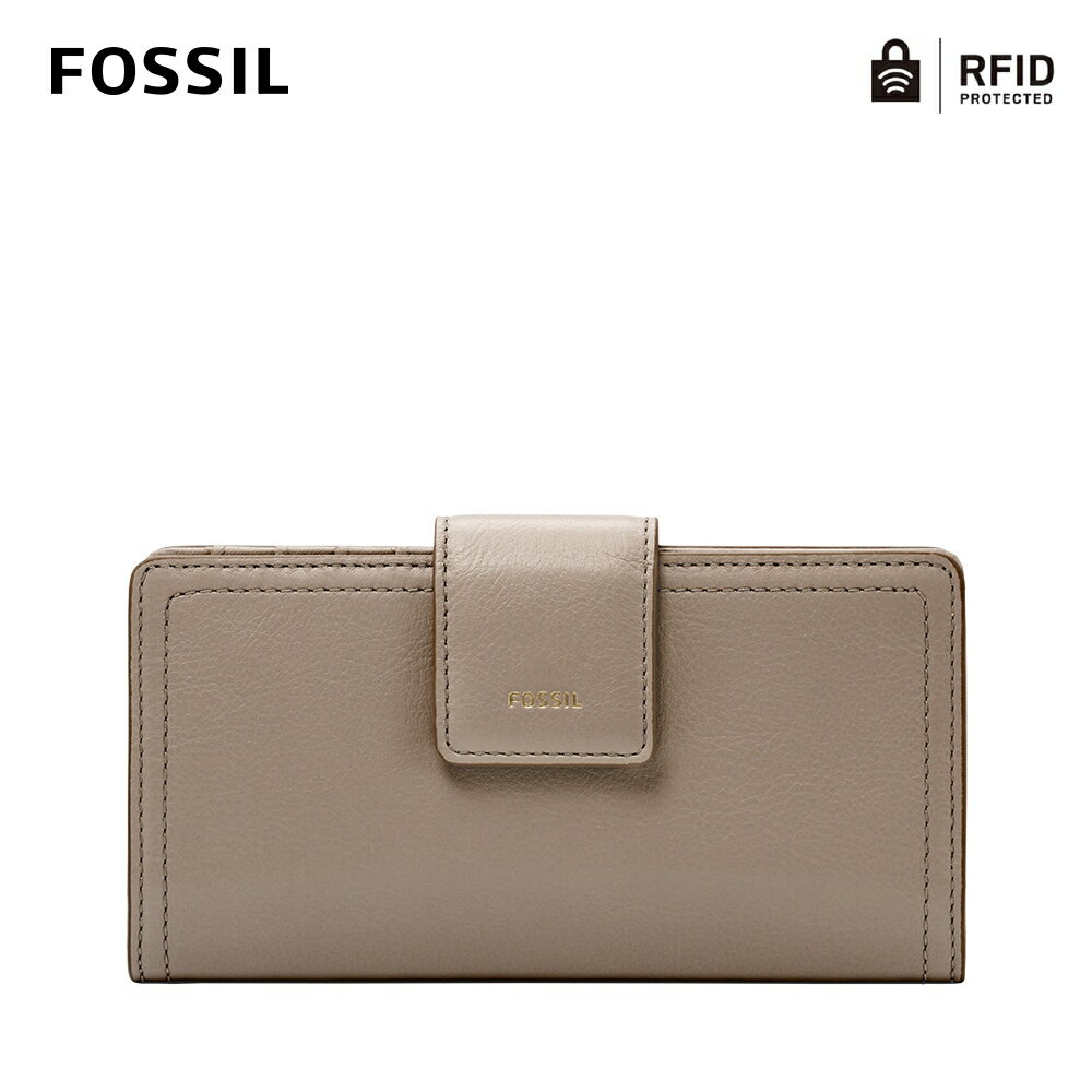 送禮首選★FOSSIL Logan 真皮扣式RFID防盜中長夾-米灰色 SL7830788【美國時尚品牌】 附防塵袋+提袋【全館滿額折價★FOSSIL全系列包夾送美妝蛋】