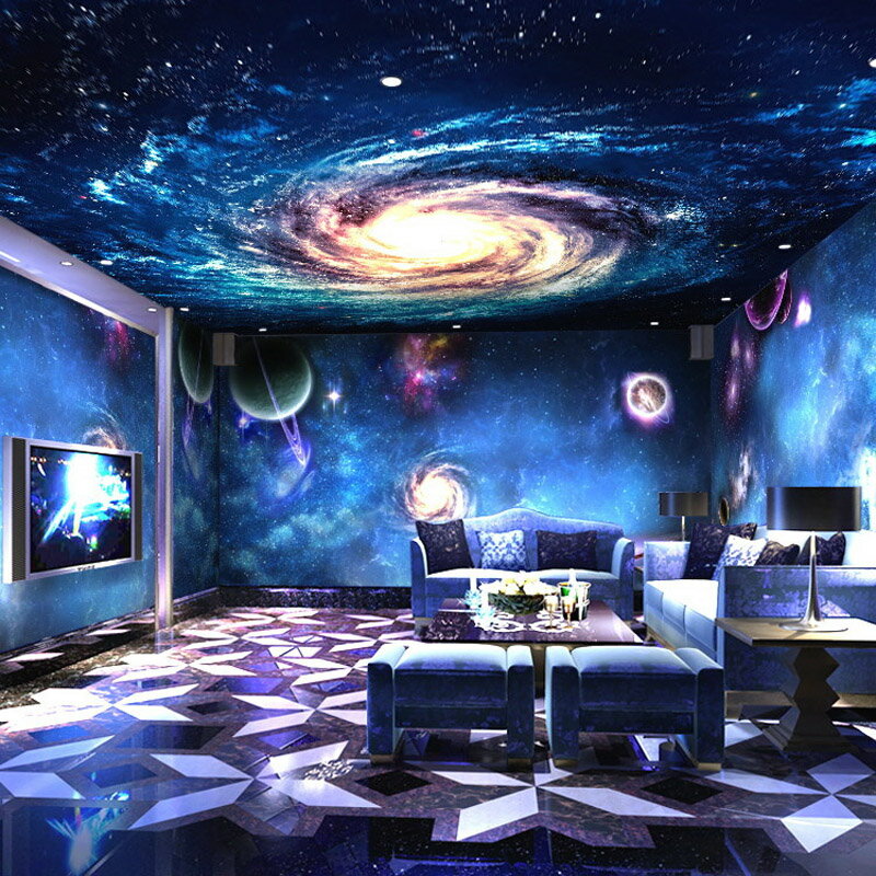 星空桌布客廳臥室天花板吊頂背景墻紙3d立體宇宙星球KTV酒吧墻布