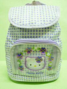 【震撼精品百貨】Hello Kitty 凱蒂貓 防水面後背包 紫白格子小花 震撼日式精品百貨