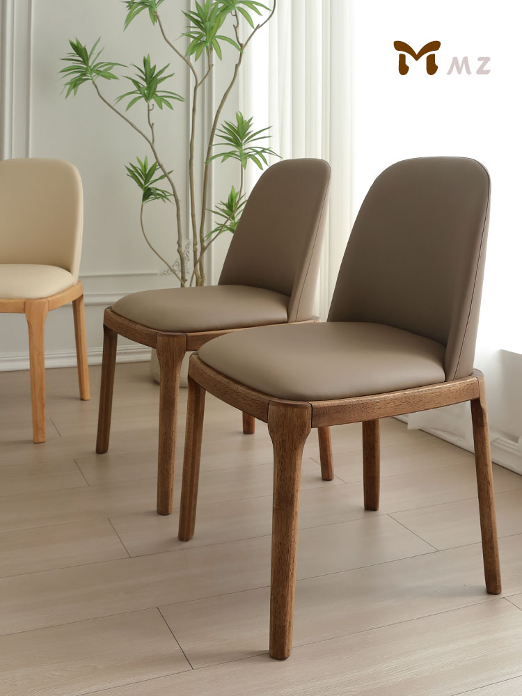 北歐實木餐椅家用現代簡約餐廳酒店椅子原木胡桃色輕奢軟包靠背椅