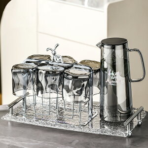 輕奢夏季玻璃水壺水杯客廳家用高顏值煙灰質感茶具茶杯托盤套裝