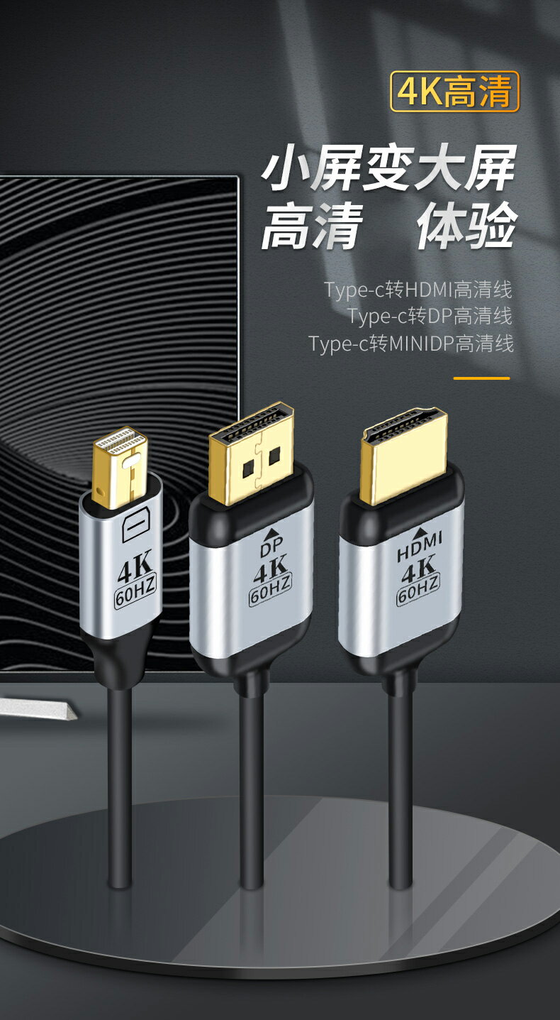 Type-c轉mini DP線筆記本電腦USB-C手機接口轉換DisplayPort顯示器投影儀HDMI戴爾適用于蘋果macbook筆記本 5