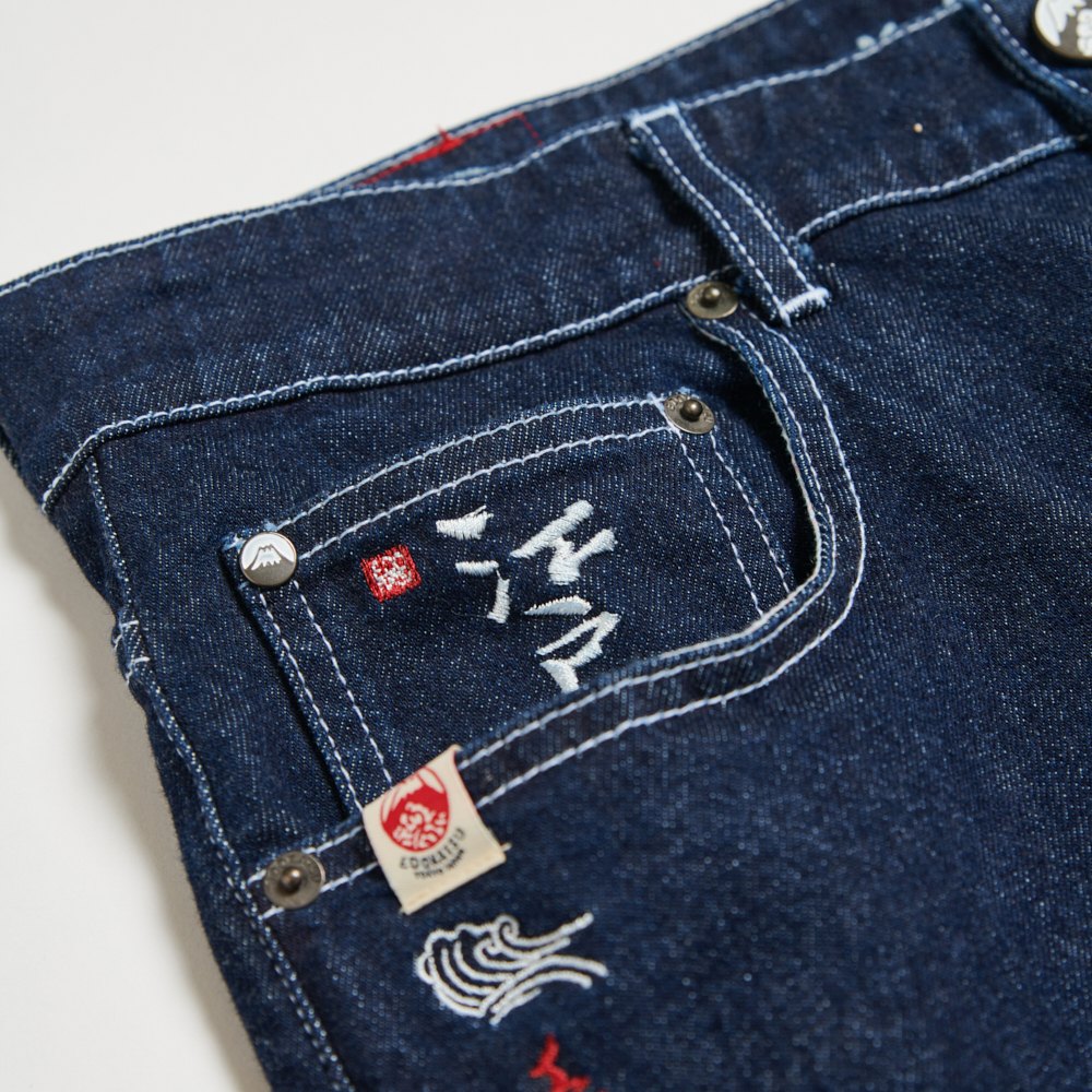 EDOKATSU江戶勝 男款 經典後袋金魚丹寧窄管直筒褲 (酵洗藍) 3
