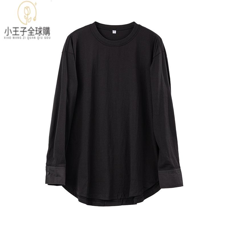 【公司現貨速發】免運 開發票 小王子女裝早秋新款疊穿長袖T恤內搭打底衫時尚拼接圓領套頭純棉上衣女女裝上衣 流行女裝 棉麻 早秋 日韓女裝