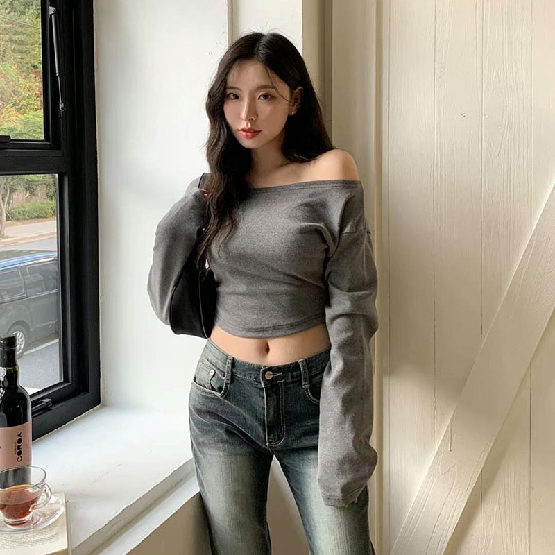 ANNAS 特價 正韓一字領上衣 露肩棉T 素面百搭性感 韓國平口露肩T 短版辣妹 6