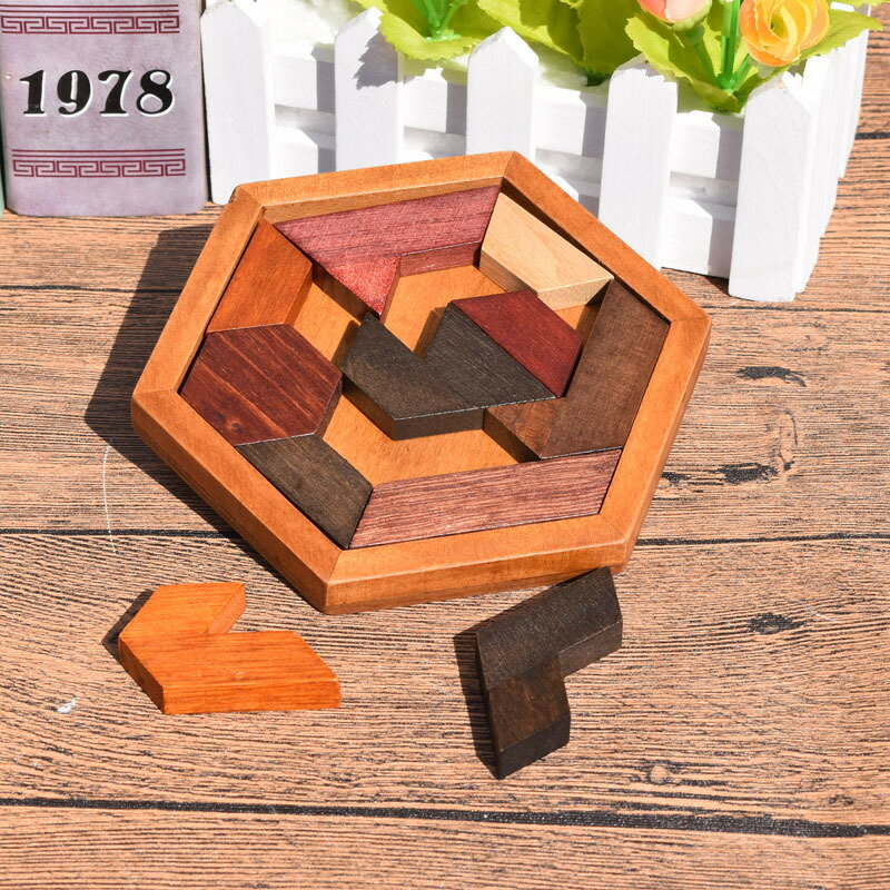 異形積木puzzle木質玩具六邊形立體拼圖成人親子團建益智減壓游戲