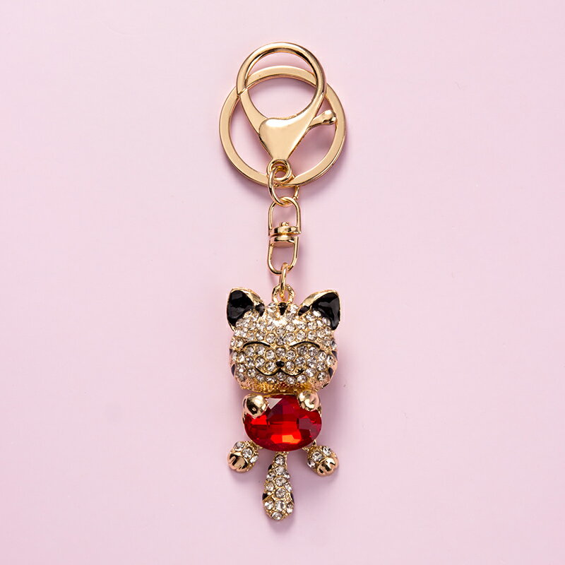 鉆石小貓可愛卡通鑰匙扣掛件創意情侶一對汽車鏈鎖匙圈環書包掛飾