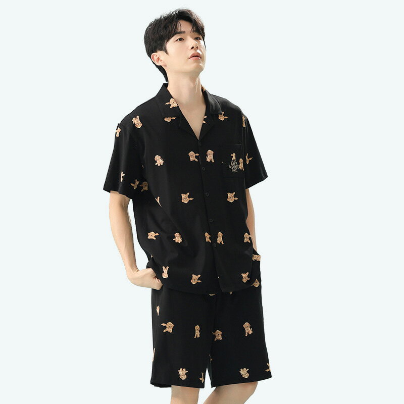 【巴黎精品】現貨+預購 短袖睡衣套裝純棉睡衣親膚透氣居家睡衣寬鬆睡褲大碼休閒男裝-卡通狗男上衣a1km87