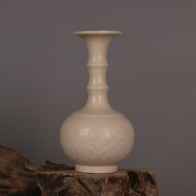 定窯 白釉刻花竹節瓶 仿宋代出土舊貨古玩古董瓷器五大名窯裝飾品