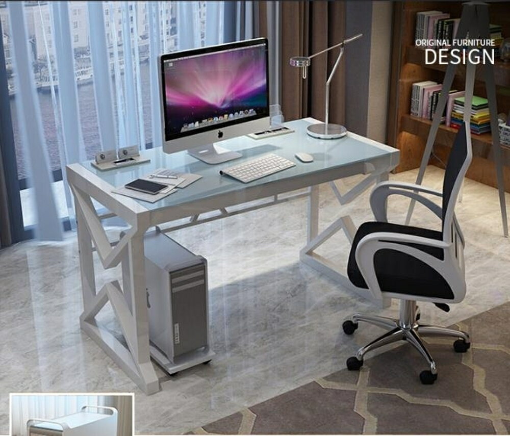 電腦桌 簡約現代經濟型鋼化玻璃電腦桌台式家用辦公桌簡易學習書桌寫字台 DF 免運 清涼一夏钜惠