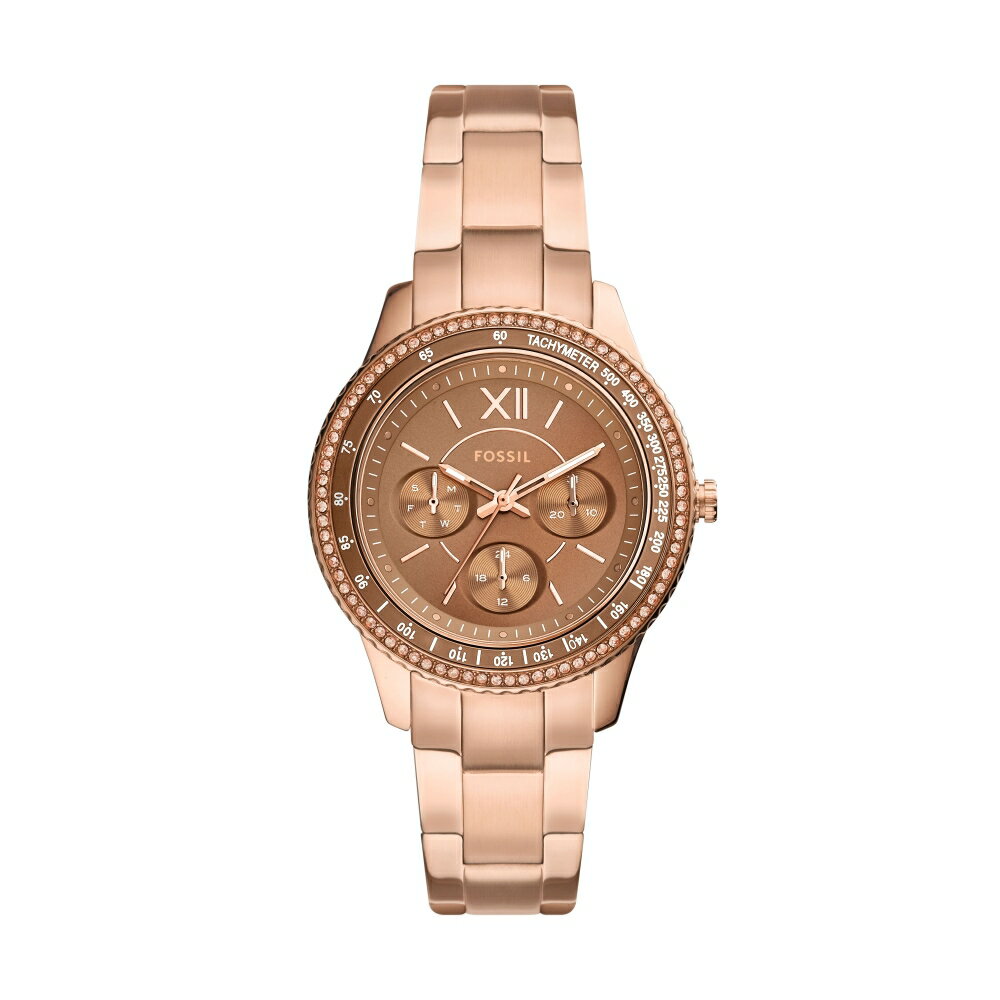 送禮首選★FOSSIL Stella Sport 晶鑽三眼玫瑰金手錶-37mm ES5109  附提袋【全館滿額折價★FOSSIL全系列包夾送美妝蛋】