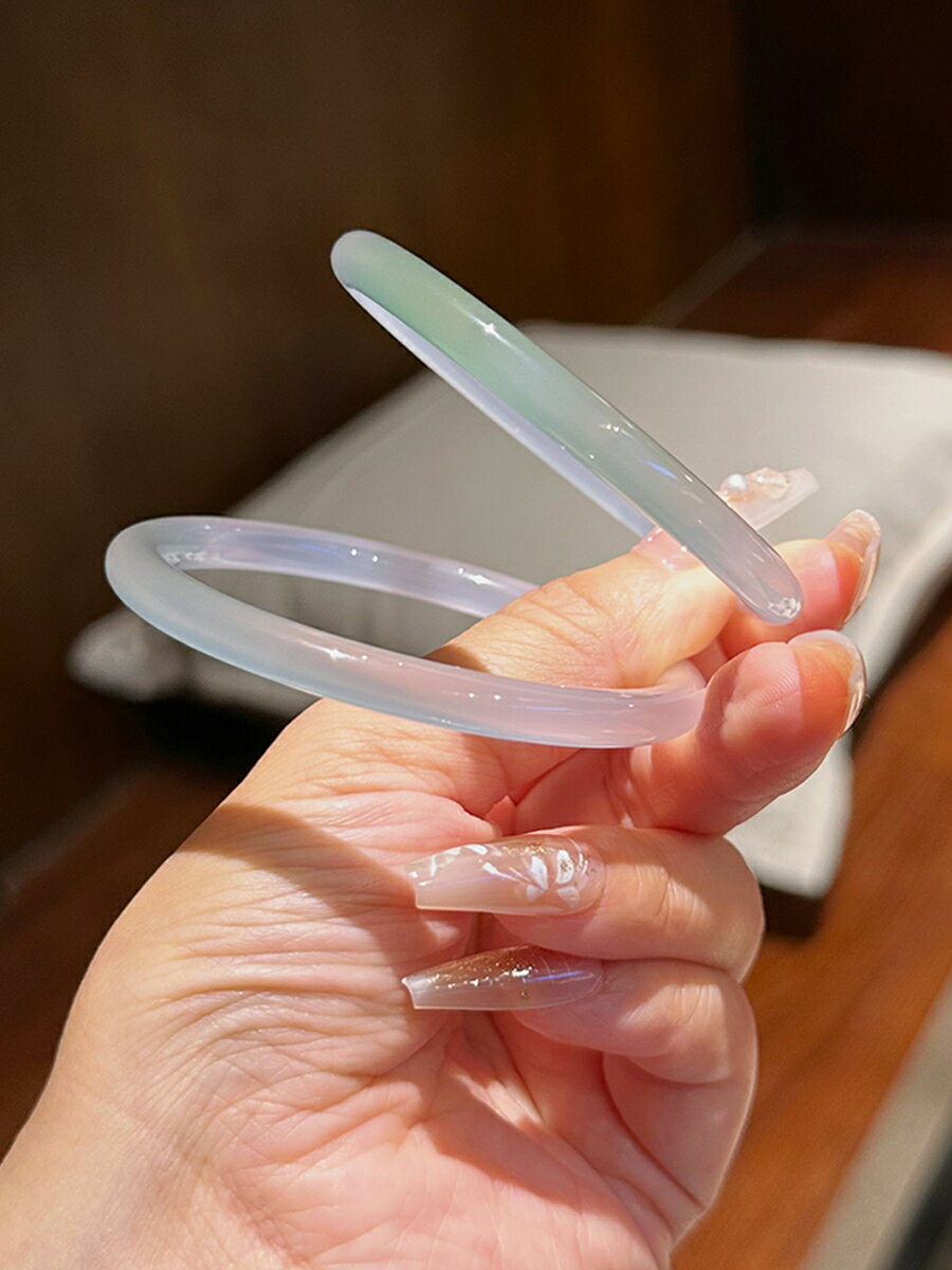 半山半水冰種瑪瑙玉髓手鐲漸變叮當鐲翡翠美人條細條鐲子女友禮物【北歐居家生活】