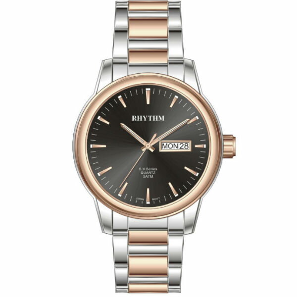Rhythm 日本麗聲鐘時針 大眾系列日期顯示簡約腕錶 (GS1605S10) 玫瑰金x黑 / 34mm｜樂天全館特惠中★指定刷卡回饋10%
