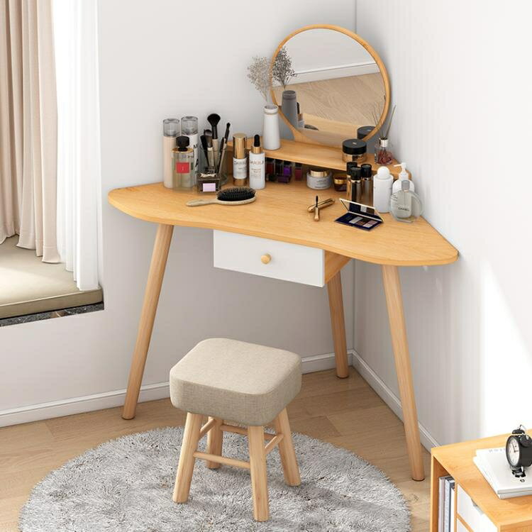 化妝桌三角梳妝台轉角臥室簡約現代化妝桌子北歐小型單人簡易拐角化妝台 交換禮物