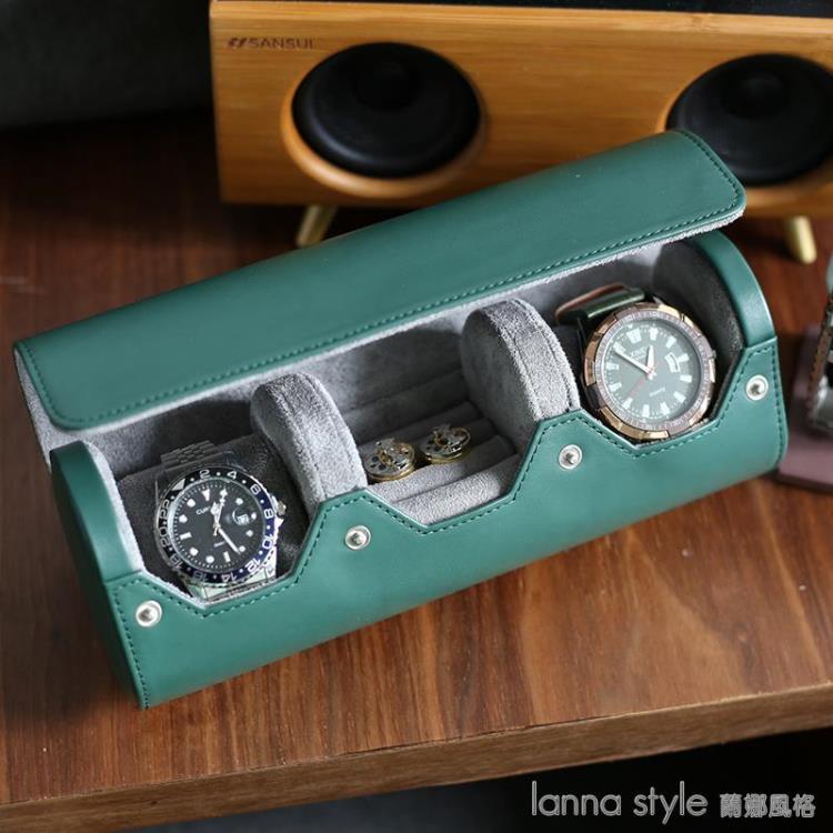 兩錶位圓形收納盒戒指盒旅行便攜手錶盒皮質錶盒首飾盒 城市玩家