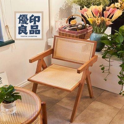 工廠直銷 【ins風設計感椅子】品質傢俱 藤編椅子家用陽臺民宿酒店藤椅簡約侘寂風椅子實木昌迪加爾扶手椅 椅子 凳子特惠/開立發票 全館折扣 y5415