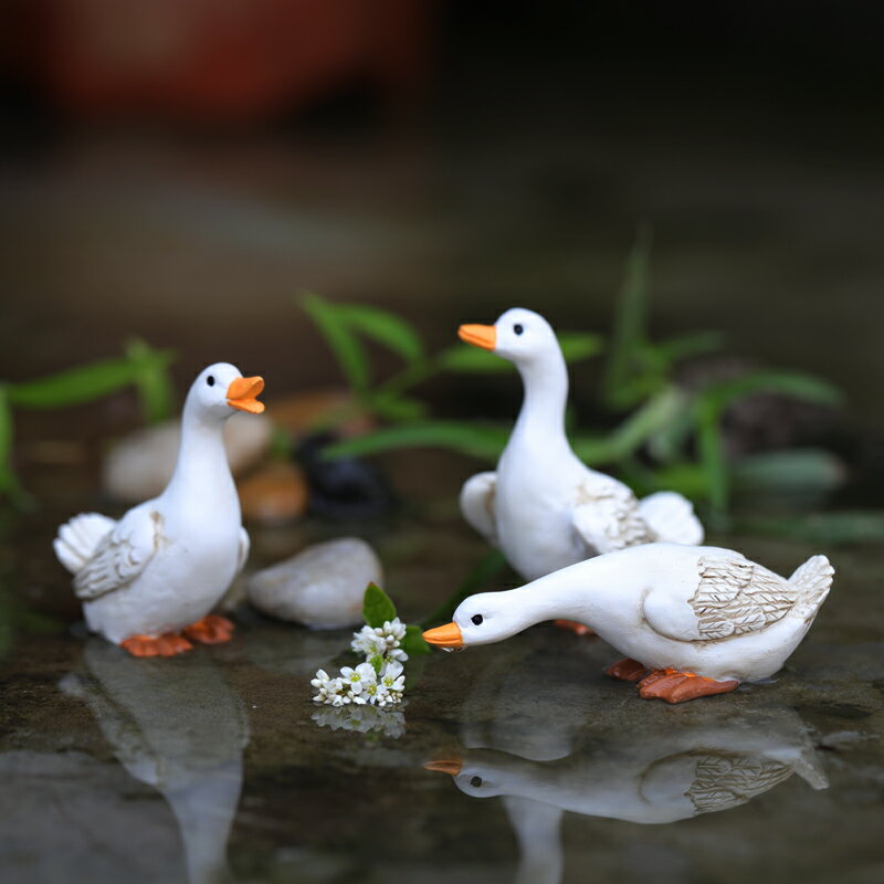 迷你小白鴨子動物擺件花園庭院盆栽假山水景造景微景觀裝飾工藝品