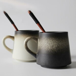 馬克杯 創意復古陶瓷杯馬克杯簡約帶蓋勺咖啡杯個性磨砂情侶日式喝水杯子