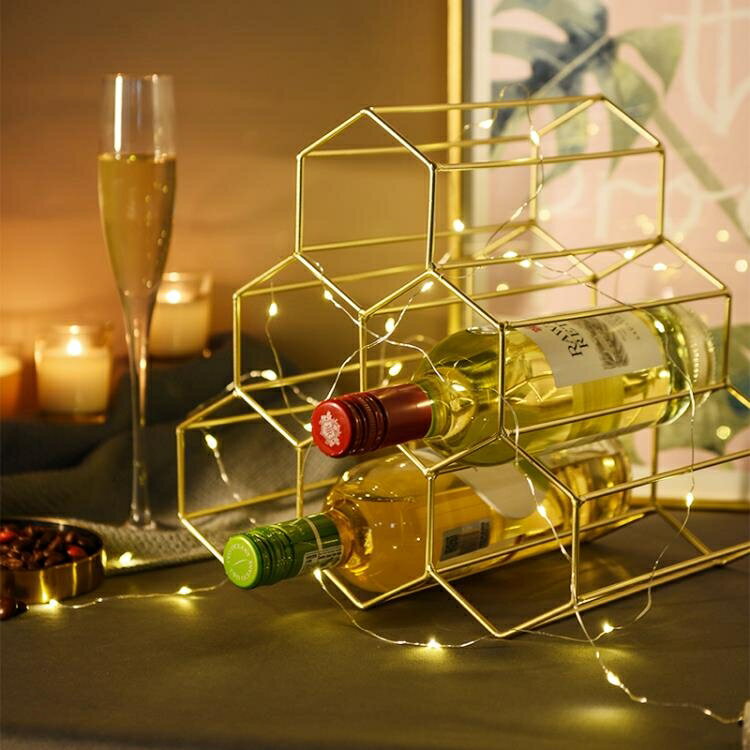 酒架 北歐酒架置物架紅酒擺件酒瓶收納架家用酒格子棱形創意葡萄酒架子
