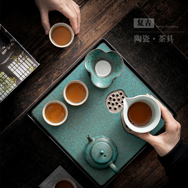 日式功夫茶具套裝陶瓷家用客廳茶杯茶壺復古茶盤辦公室小套禮盒裝
