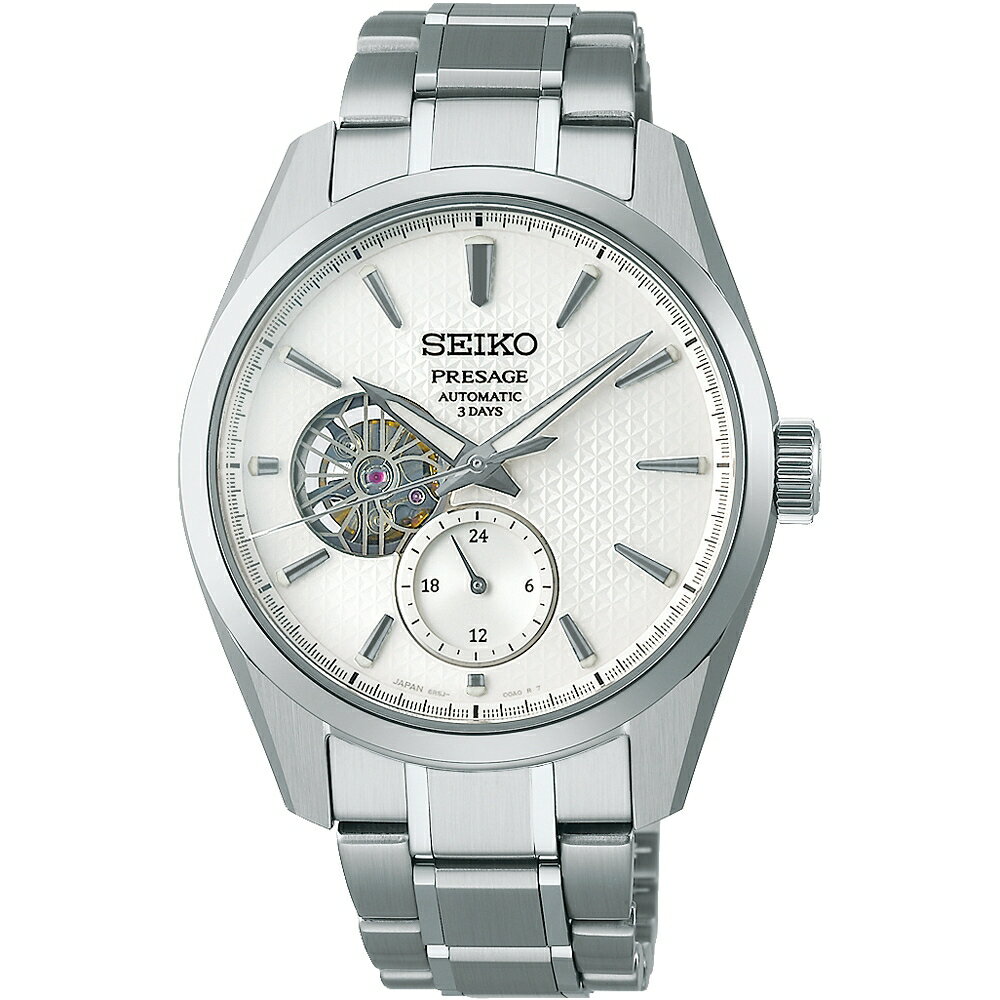送禮首選★SEIKO 精工 Presage 新銳系列 三日鍊 開芯機械錶-銀x白/40.2mm (SPB415J1/6R5J-00A0S) SK005 附提袋【全館滿額折價★APP下單點數4倍送】線上購買享_實體門市同步服務