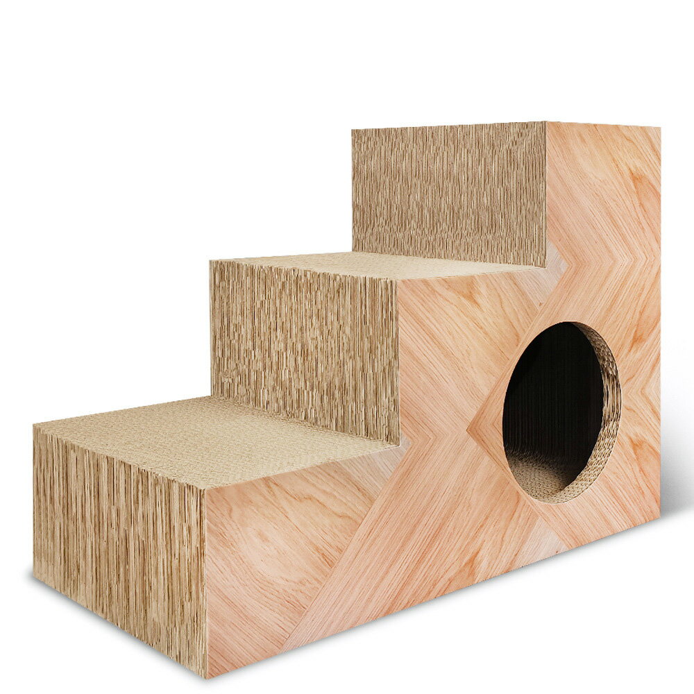 【台灣現貨】出口日本高品質貓抓柱 進口紙貓抓板 多層臺階貓窩 貓樹洞貓房子 三層貓階梯磨爪板不傷爪 5