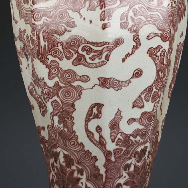 成行売切】釉里紅龍鳳凰紋八方執壺 高37.2cm【無