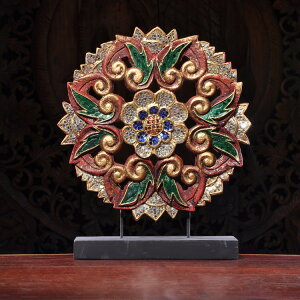 原木木雕鏤空雕花亮片擺件 泰國手工藝品 泰式家裝客廳門廳裝飾1入